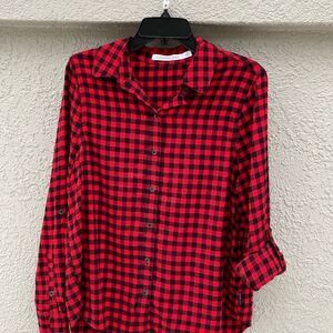 NWOT Calvin Klein Plaid Buttons Long Sleeve Rollup Shirt
